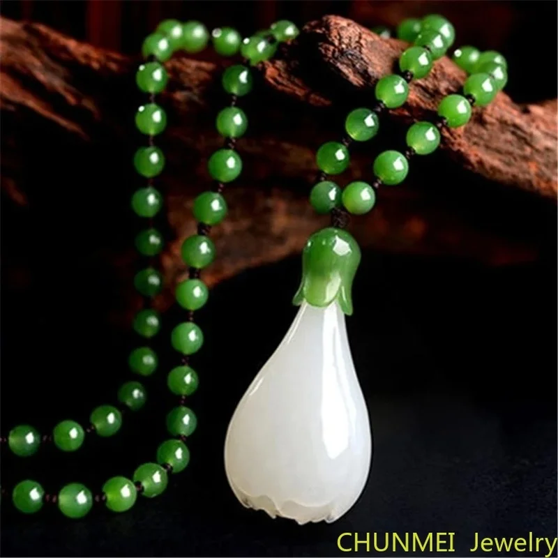 

100% Real Certified Natural Authentic Hetian Jade Sapphire Pendant White Lotus Orchid Necklaces Jewelry Lucky Accessories