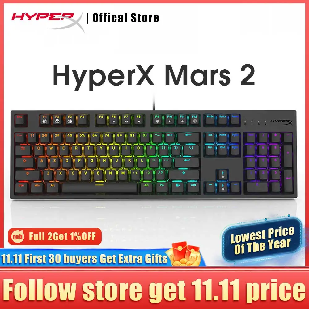 

Original HyperX Mars 2 Wire Red Switch Gaming Keyboard RGB Backlight ESports Mechanical Keyboards For Desktop