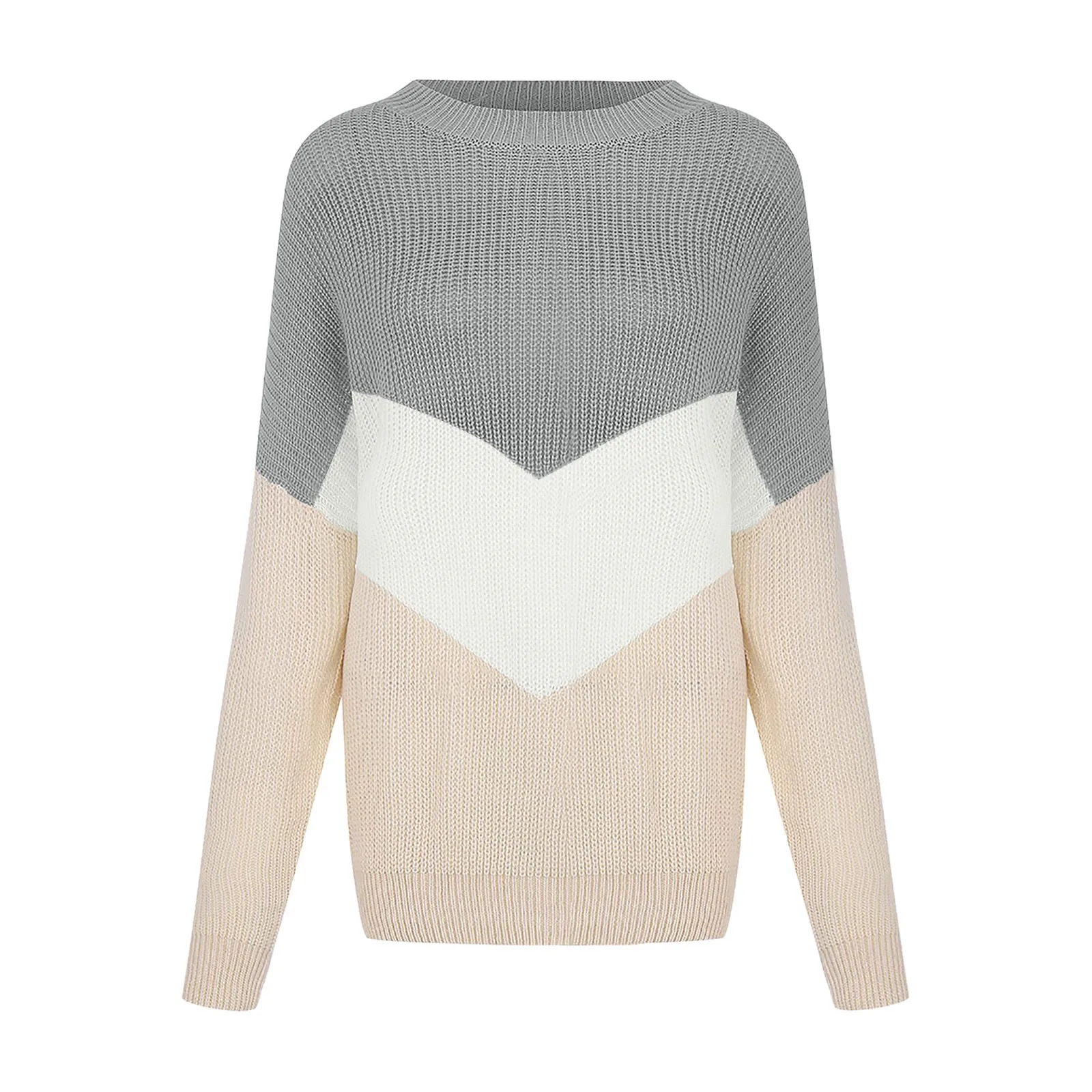 Женский свитер пуловер повседневный с круглым вырезом и длинными рукавами