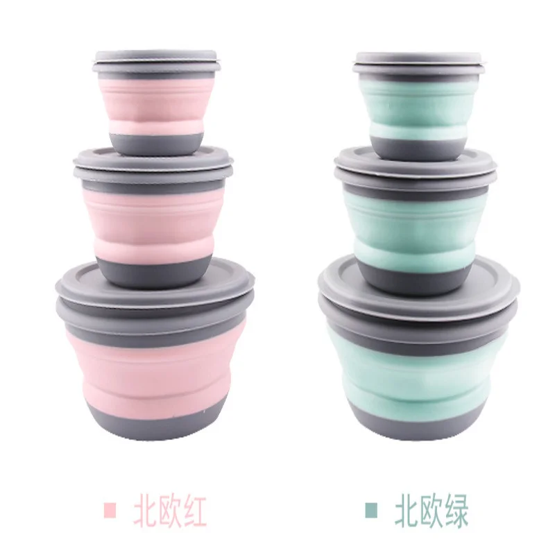 

3 PCS/Set Foldable Silicone Tableware Set Portable Food Container Salad Dish Camping Travel Outdoor Food Bowl For Camping