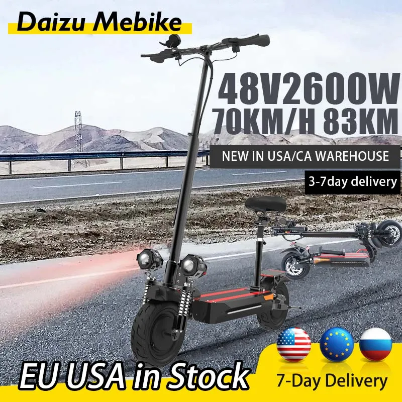 

48V 2600W Electric Scooter Dual Motor 70KM/H Top Speed Adults Electric Scooters with Seat 10'' Road Tires Fasy Shipping EScooter