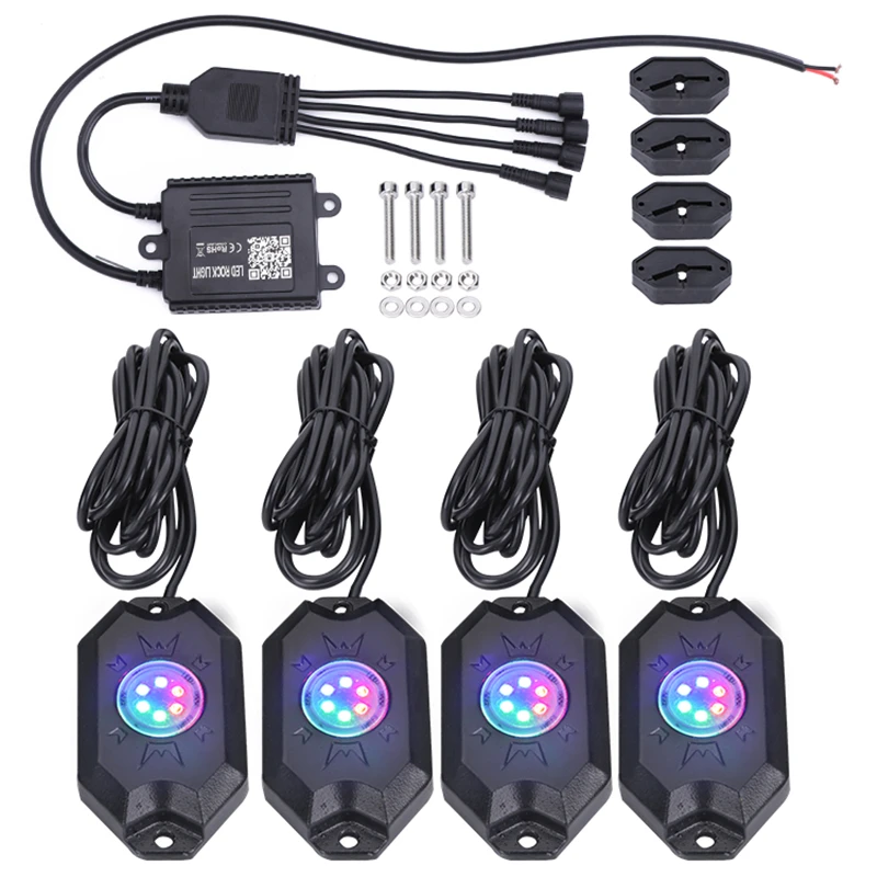 4/Pods Rgb Led Rock Lights For Pick Up ATV SUV Off-Road 4x4 With Bluetooth Controller Remote Rgb Led Decorative Ambient Light