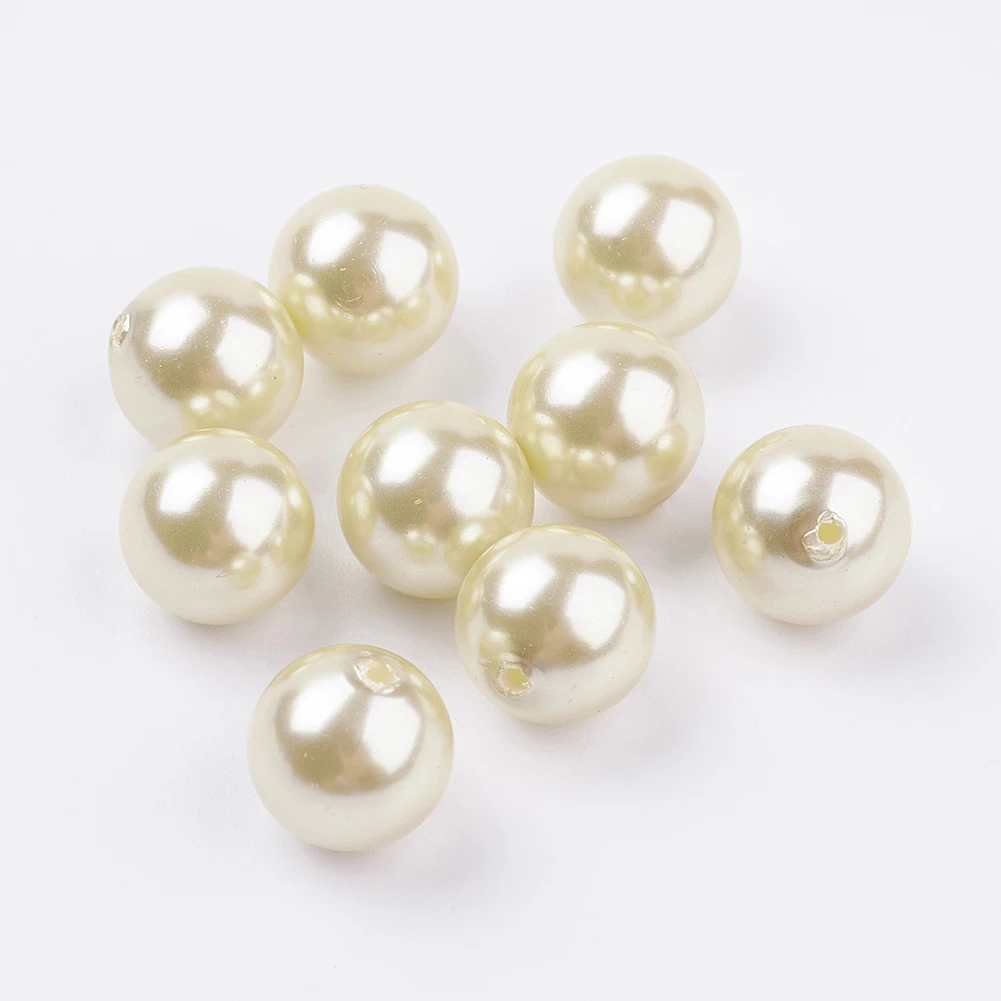 

20 pcs 8/10/12/14/16 mm Shell Pearl Beads Round Shape Loose Beads Half Drilled For Handmade Craft Jewelry Making Accessories