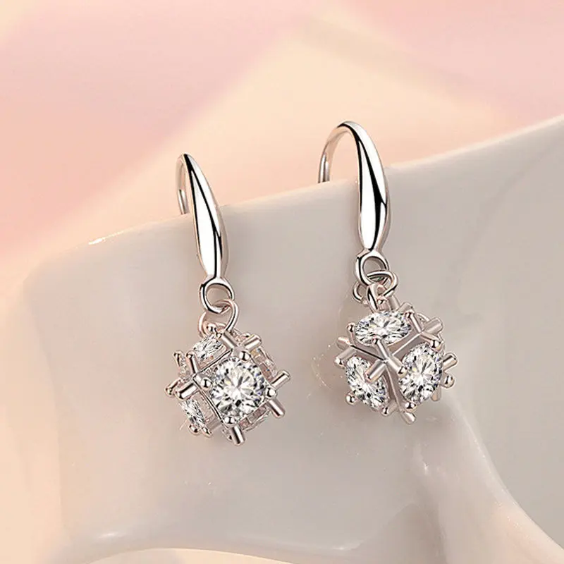 

S925 Sterling Silver 30MM Shiny Square Zircon Earrings For Women Fashion Charm Engagement Gift Jewelry