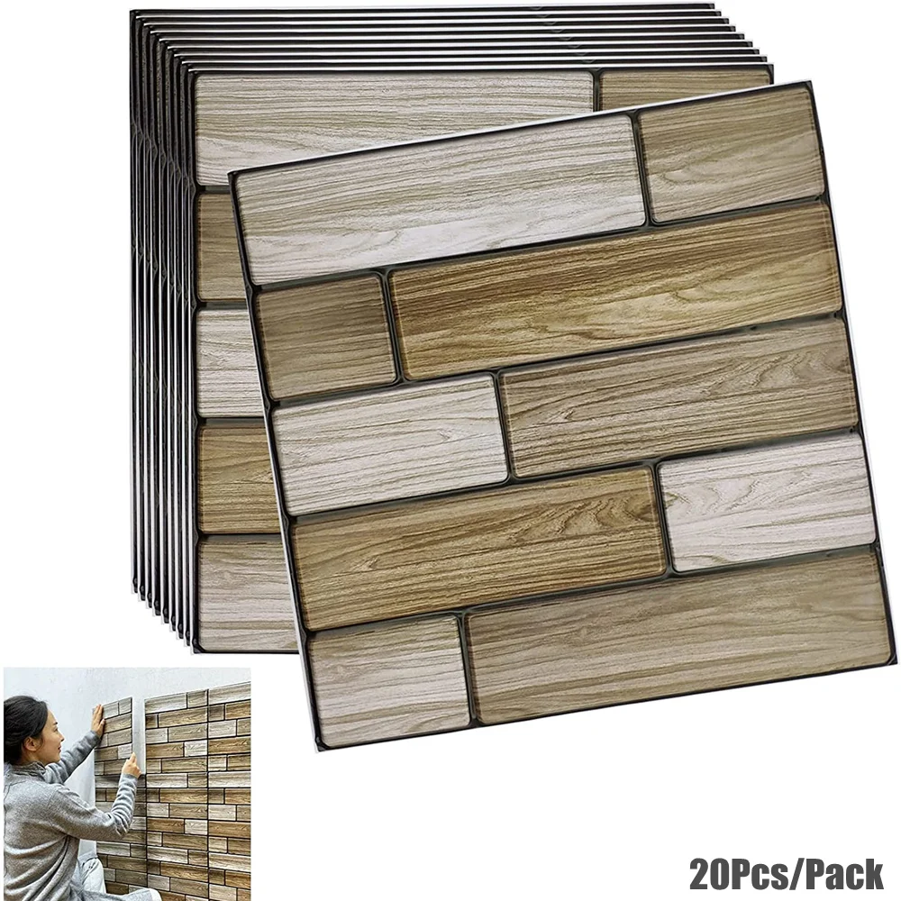 

20Pcs 3D Wall Panel Brick Self-Adhesive Wall Stickers Waterproof Wallpaper for Kitchen Living Room Background Wall Decor MH505