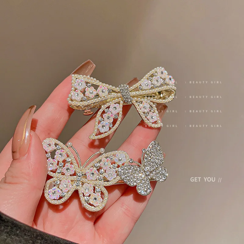 

Diamond Set Pearl Flower Butterfly Knot Hair Clip Japanese And Korean Style Retro Sweet Top Spring Versatile Girl Hear