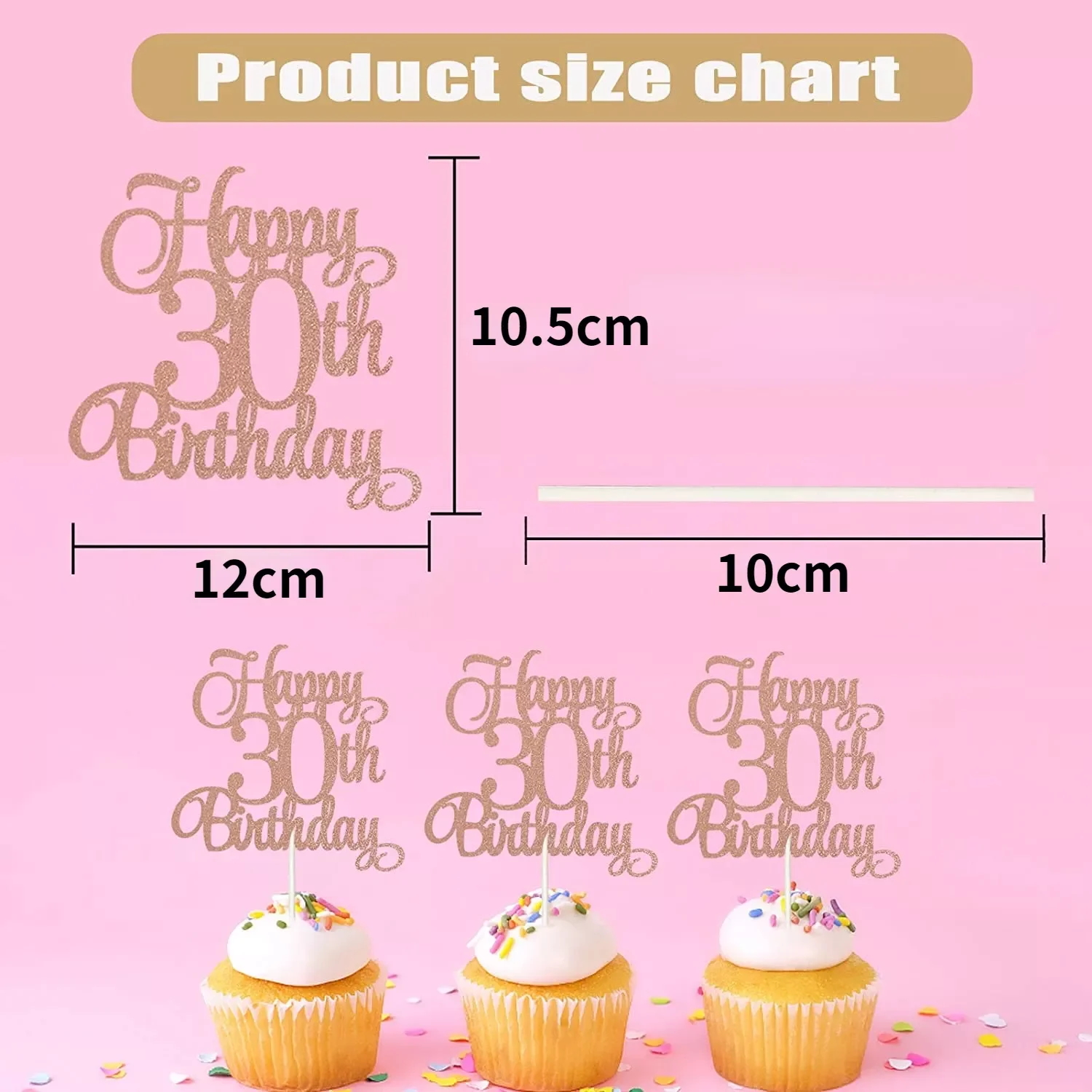 

New Ballon 2022 Rose Gold 30th Happy Birthday Cake Topper Cupcake Toppers Decoration Party Supplies Cake Decorating Baking Ac