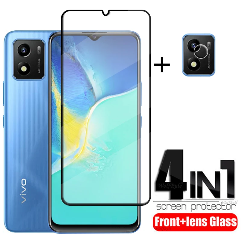 

4-in-1 For Vivo Y01 Glass For Vivo Y01 Tempered Glass Full Glue Screen Protector For Vivo Y21S Y33S Y53S Y20S Y20 Y01 Lens Glass