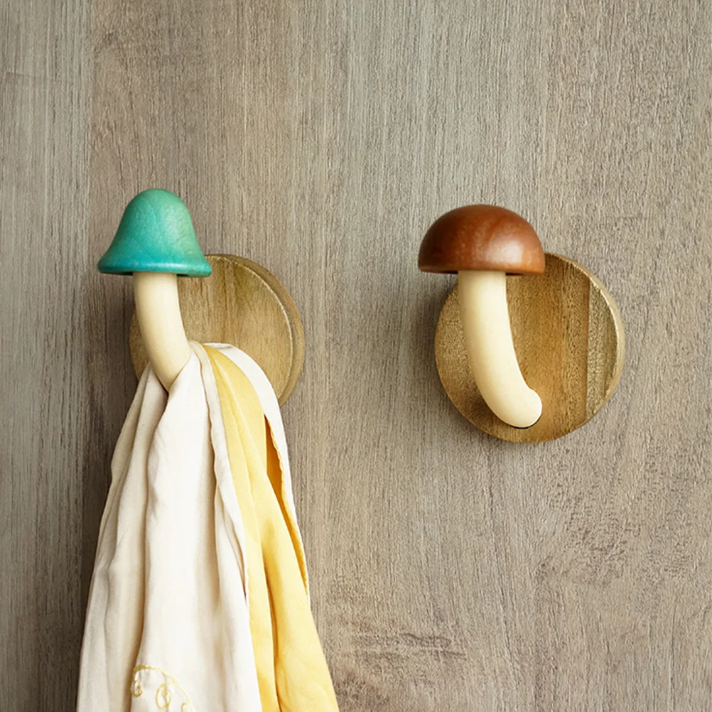 

4pcs Coat Hooks Wall Mounted Wooden Cartoon Mushroom Molding Wall Hooks
