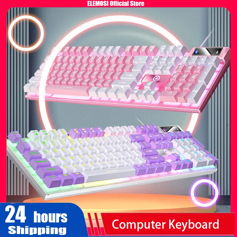

Elemosi Wired Computer Keyboard USB Colorful 104 Keys Computer RGB Backlight Mechanical Feel Gaming Keyboard For MAc WIN