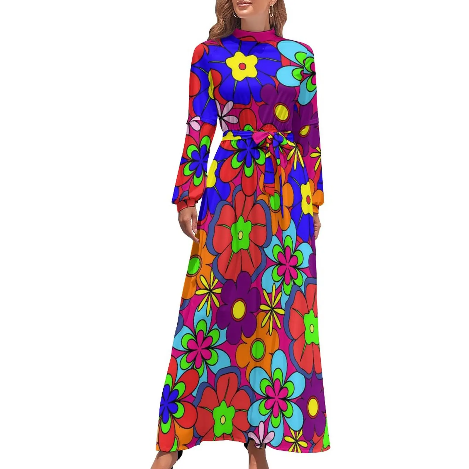 

Платье-макси с цветочным принтом, длинным рукавом и высокой талией