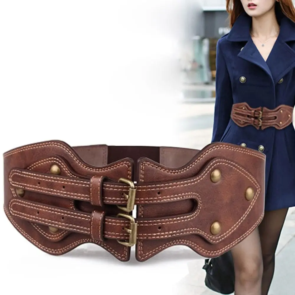 

Leisure Dress Jeans Vintage Casual Leather Waistband Metal Buckle Corset Band Luxury Wide Belts Stretch Cummerbunds