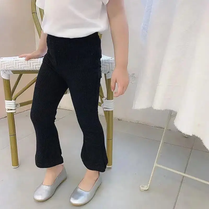 

2022 Children Pants Girls Solid Gray and Black All-Match Leggings Cotton Children Pants Spring and Summer Boot Cute Pant