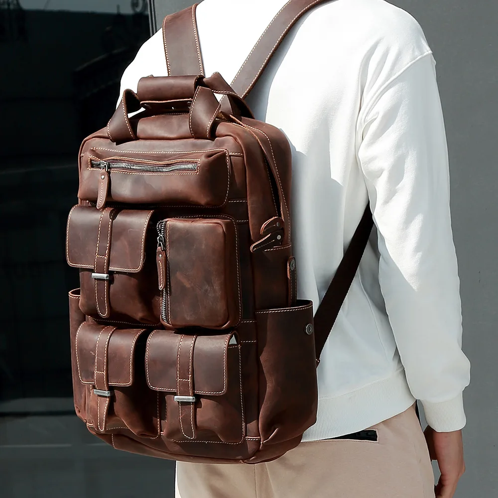 Man Backpack Men Travel Bag Luxury Genuine Leather Head Layer Cowhide Mad Retro Crazy Horse Skin Laptop Bag Backpack Business