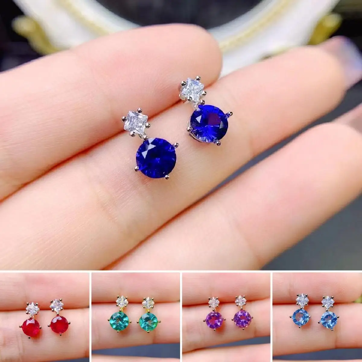 

Женские серьги с сапфиром/Рубином/топазом/диоптрием FS, серьги из чистого серебра 925 пробы, свадебные ювелирные украшения, 4 Х6
