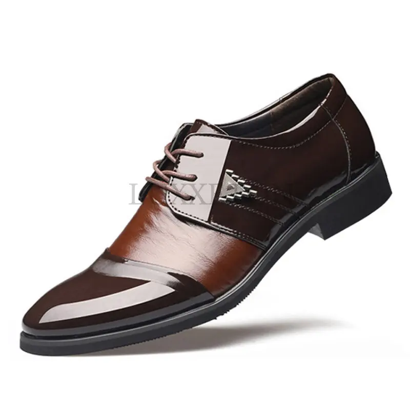 

Мужская кожаная обувь, новинка 2023, молодежная яркая деловая Классическая обувь с острым носком, мужская обувь на шнуровке для работы и офиса
