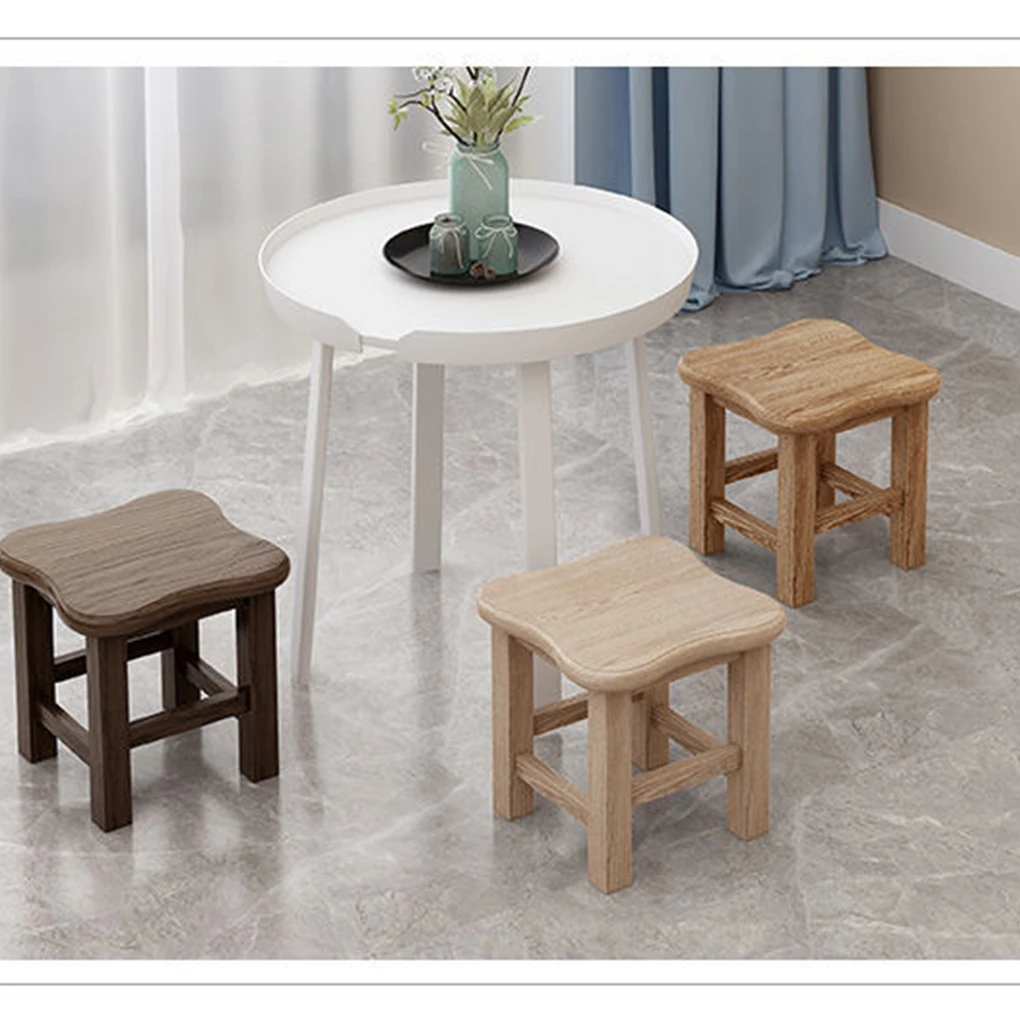 

Wood Low Stools Square Shape Bench Sofa Tea Table Stool Modern Style Baby Children Seat for Bedroom Dorm Log color