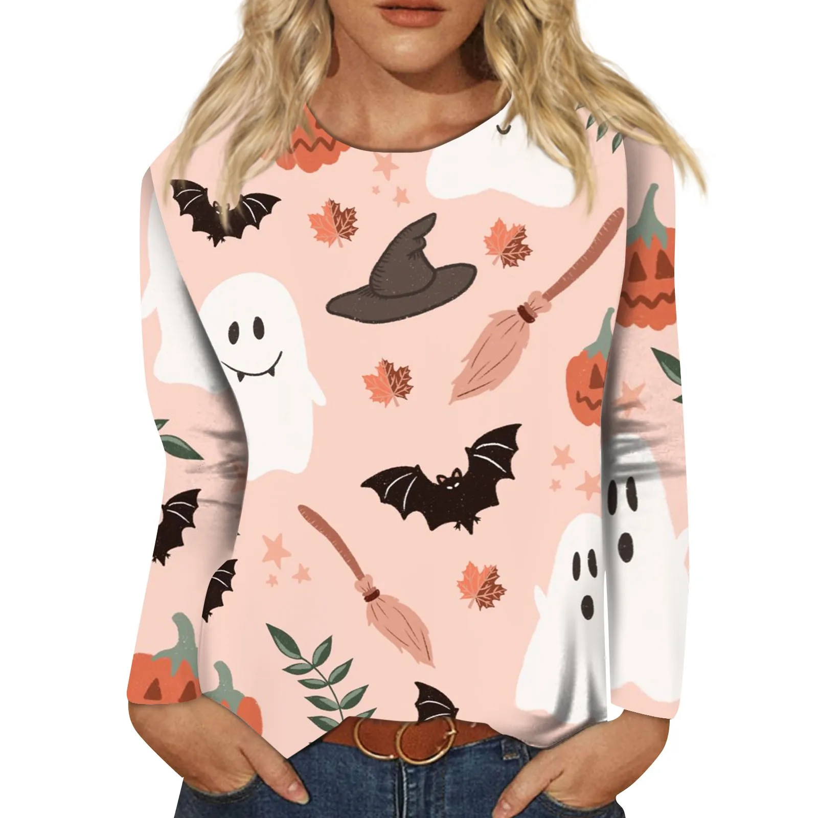 

Women'S Blouse Clubs Halloween Pattern Printed With Button Round Neck Elegant Vacation Blouse Women Clothes For Women Camisetas