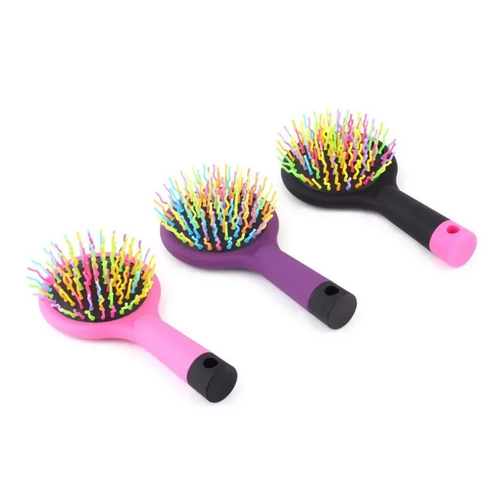 

Rainbow Volume Anti-static Magic Detangler Hair Curl Straight Massage Comb Color Hair Brush Styling Tools With Mirror