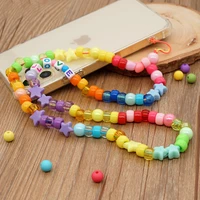 2022 trendy love letter mobile phone chain hip hop fashion round beads anti lost lanyard long phone case charm womens jewelry