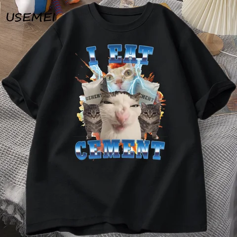Футболка USEMEI I Eat Cement Funny Cat Meme хлопок