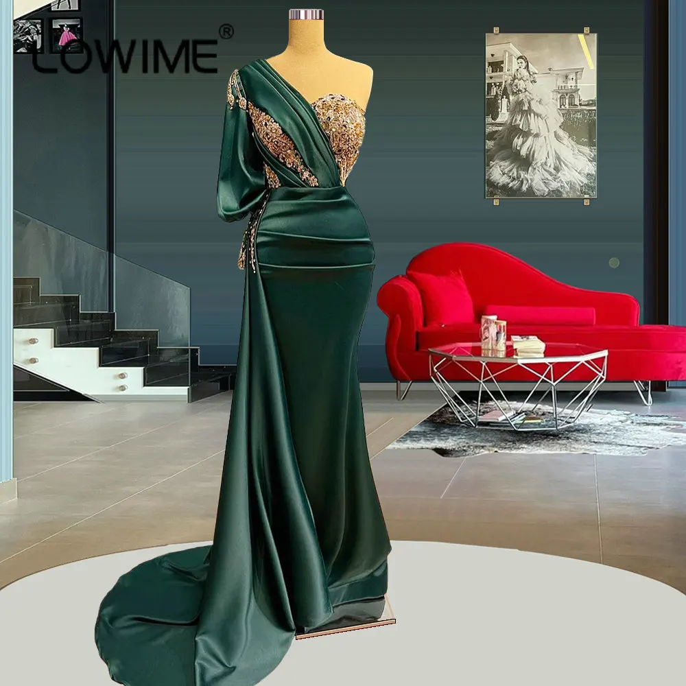Lowime-Vestidos de Noche musulmanes de lujo para mujer, color verde esmeralda, sirena árabe, elegantes vestidos de fiesta formales de Dubái para boda, 2022