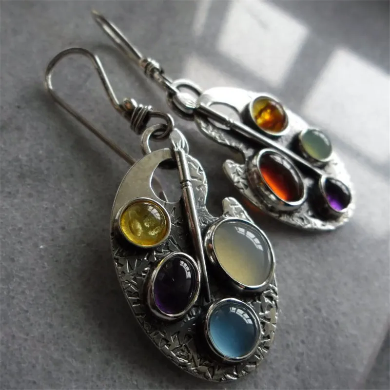 

New Vintage Multicolor Stone Indian Jewelry Dangle Earrings for Women Retro Ethnic Tribal Drop Earring Statement Accessories