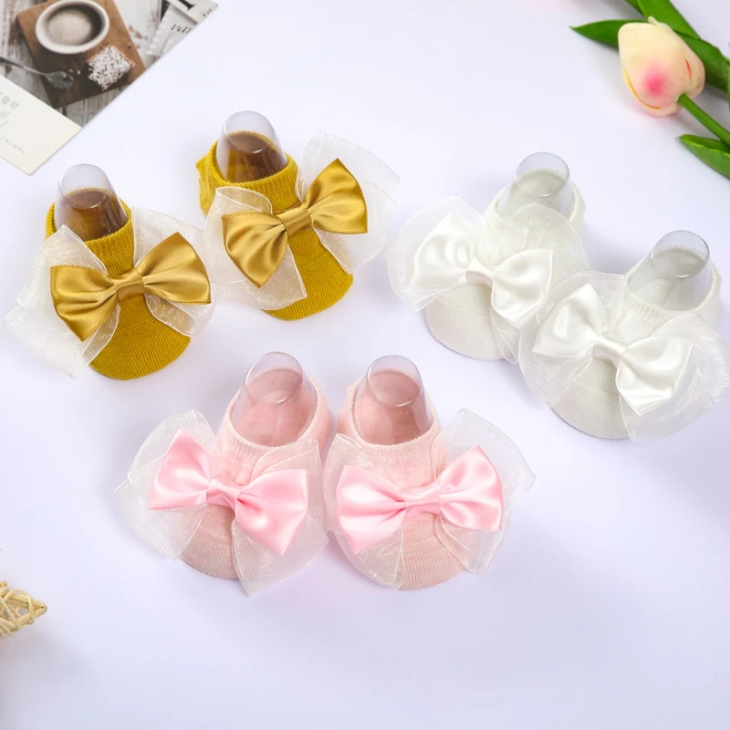 

0-2Y Fashion Newborn Baby Girls Headband + Socks Sets Cute Toddler Princess Socks Autumn Infant Lace Bow-knot Socks