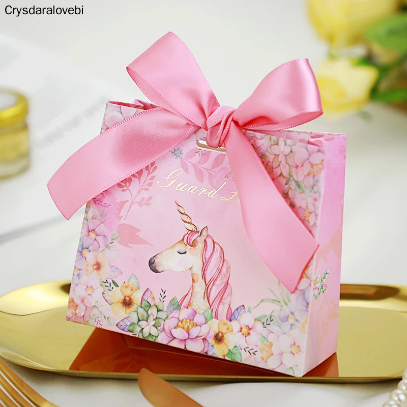 

50pcs The unicorn party Favors Bomboniera birthday gift box marble Candy Boxes wedding gift package