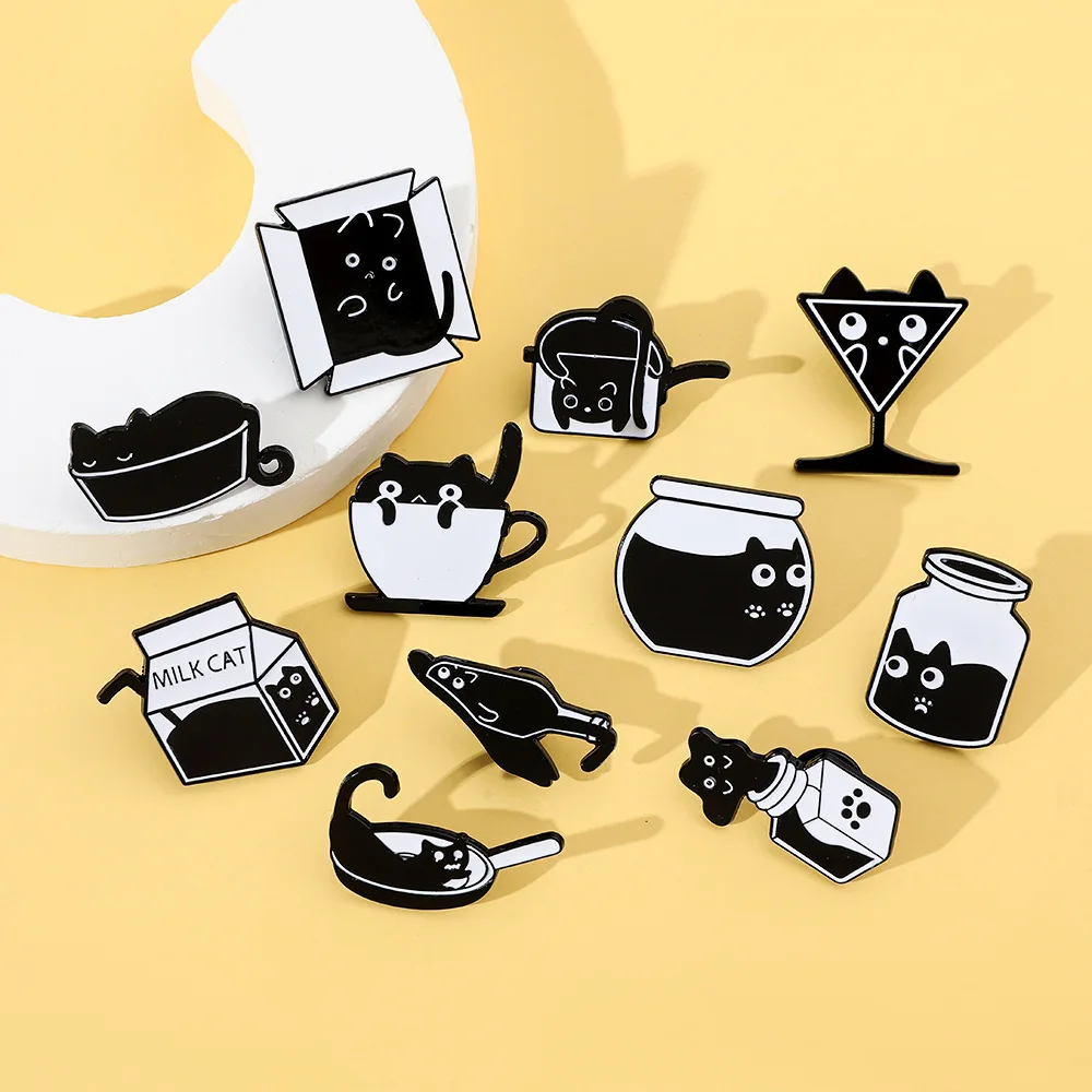 струйный кот в стеклянной чашке эмалированная булавка забавная брошь значок с