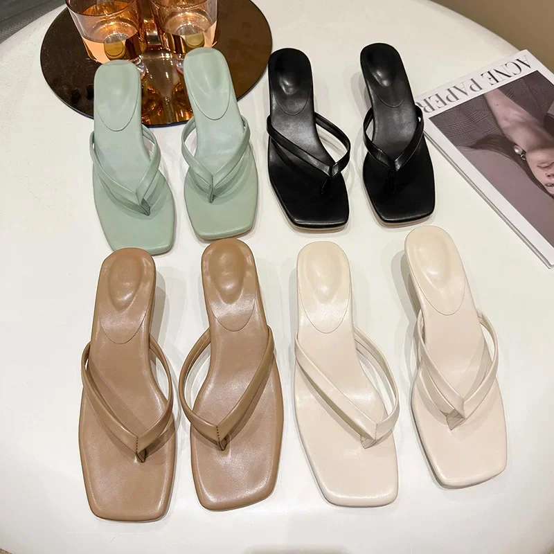 Женские тапочки женские сандалии с узким ремешком и каблуком котенок сабо