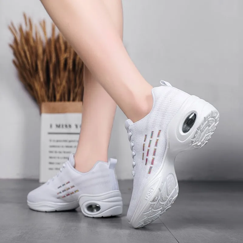 Dance Shoes Women's Walking Shoes Air Cushion White Lightweight Casual Gym Fitness Trainer Breathable Sneakers Black