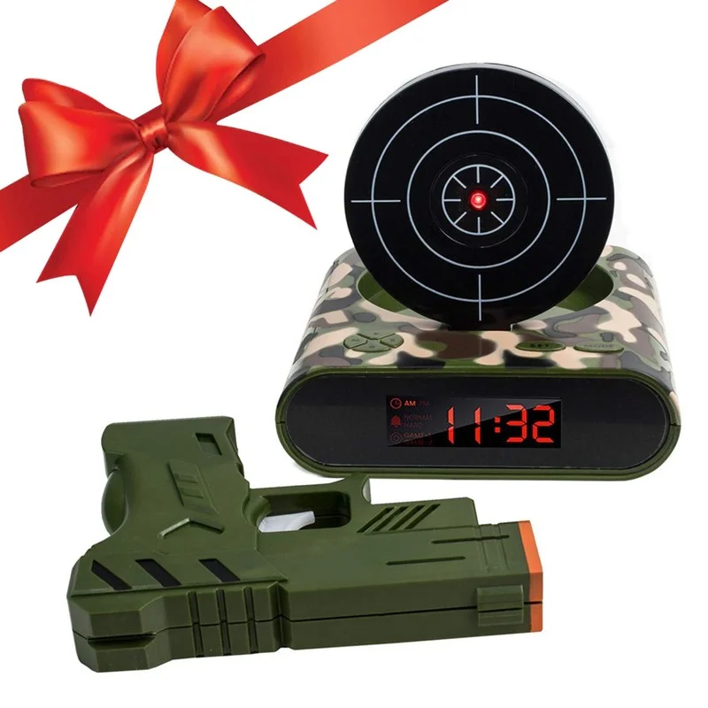

1 Set Gun Alarm Clock Shoot Alarm Clock Recordable Gadget Target Desktop Digital Bedside Table Alarm Clocks Gift