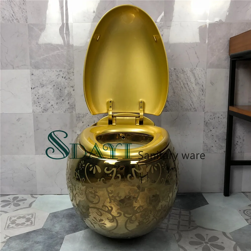 Фото Наборы подвесных унитазов SDAYI Sanitary Ware European Luxury Royal в форме яйца, золотистого цвета, из керамики. №5