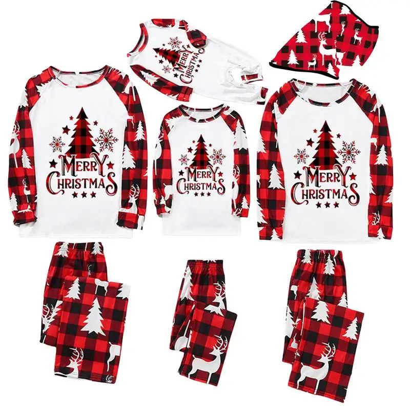 

Рождественские пижамы для всей семьи, комплект из топа и брюк в клетку, милые рождественские пижамы, одежда для сна для детей, пар, домашних ж...