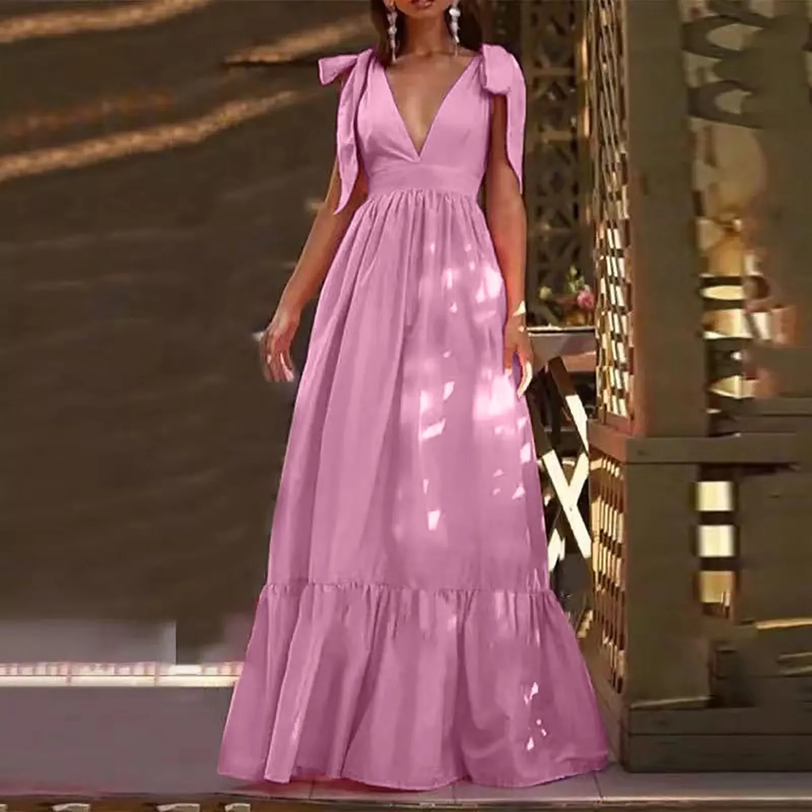 

Женские платья 2023 однотонное платье с открытыми плечами на шнуровке, сексуальное платье с открытой спиной и бантом на бретелях, элегантное вечернее платье