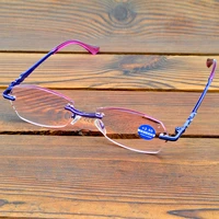 rectangle purple frame rimless light spectacles multi coated red lenses fashion reading glasses 0 75 to 4