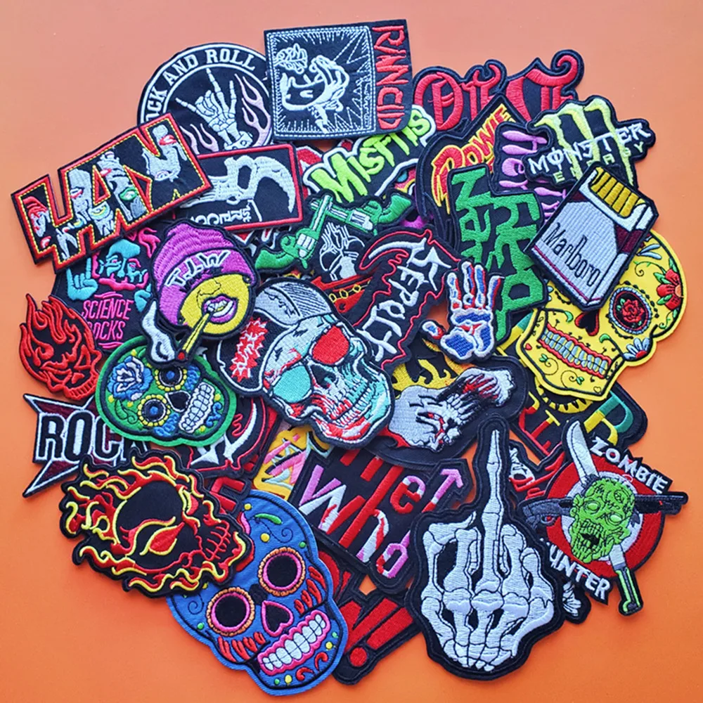 

38Pcs/Lot Trendy punk embroidery cloth pasted skull letters clothing decoration ironing accessories DIY hip hop rock patch