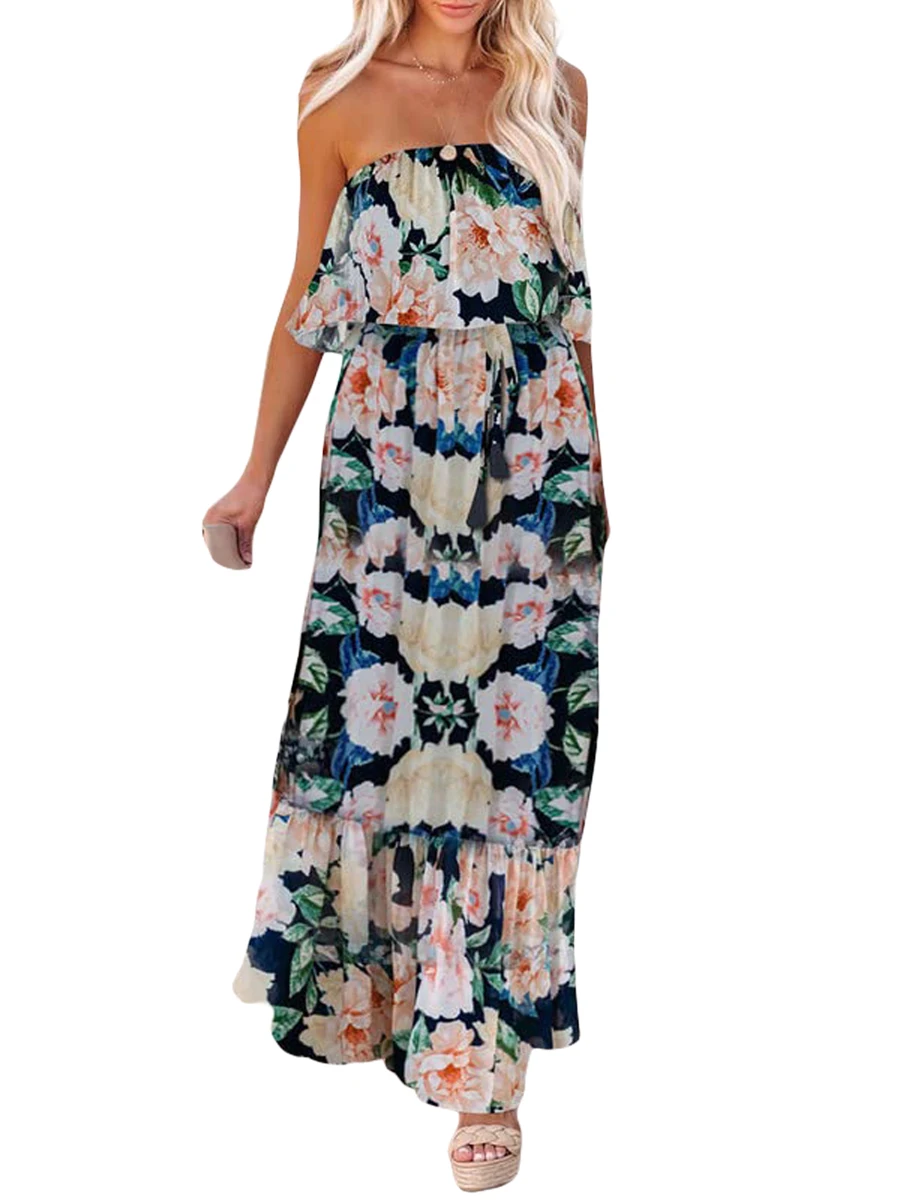 

Модное винтажное женское богемное длинное платье в стиле бохо, летнее пляжное платье без рукавов с цветочным принтом и разрезом, женская одежда для улицы