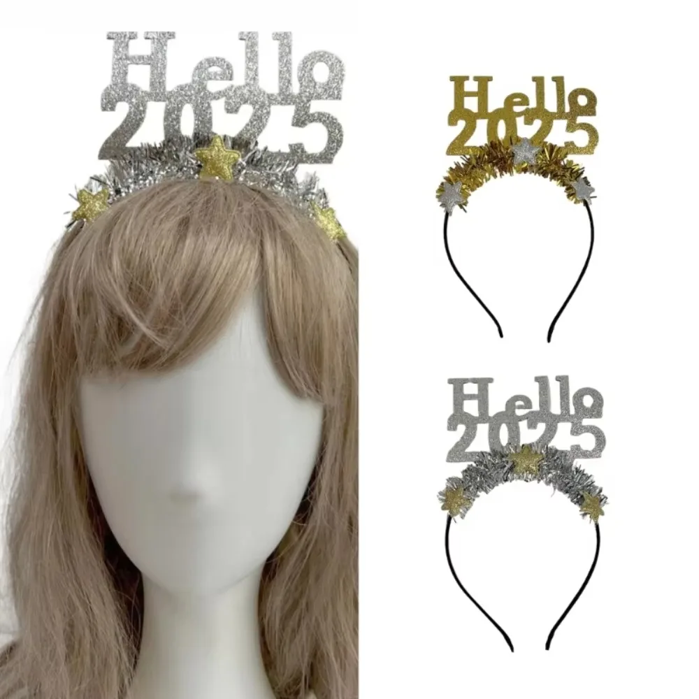 Hello 2025 с Новым годом повязка на голову блестками и звездами рождественский