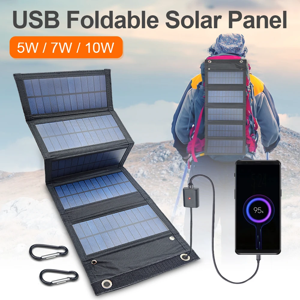 Solar Panel 5V 10W 7W 5W Portable Foldable Waterproof For Cell Phone Power USB Outdoor Battery Charger For Phone RV Car MP3 PAD