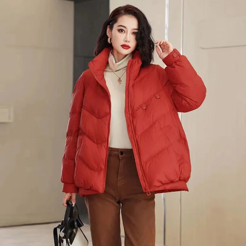 Women White Duck Down Coat 2023 Winter New Fashion Female Jackets Loose Thicken Tops Warm Outwear Stand Collar Ladies M03
