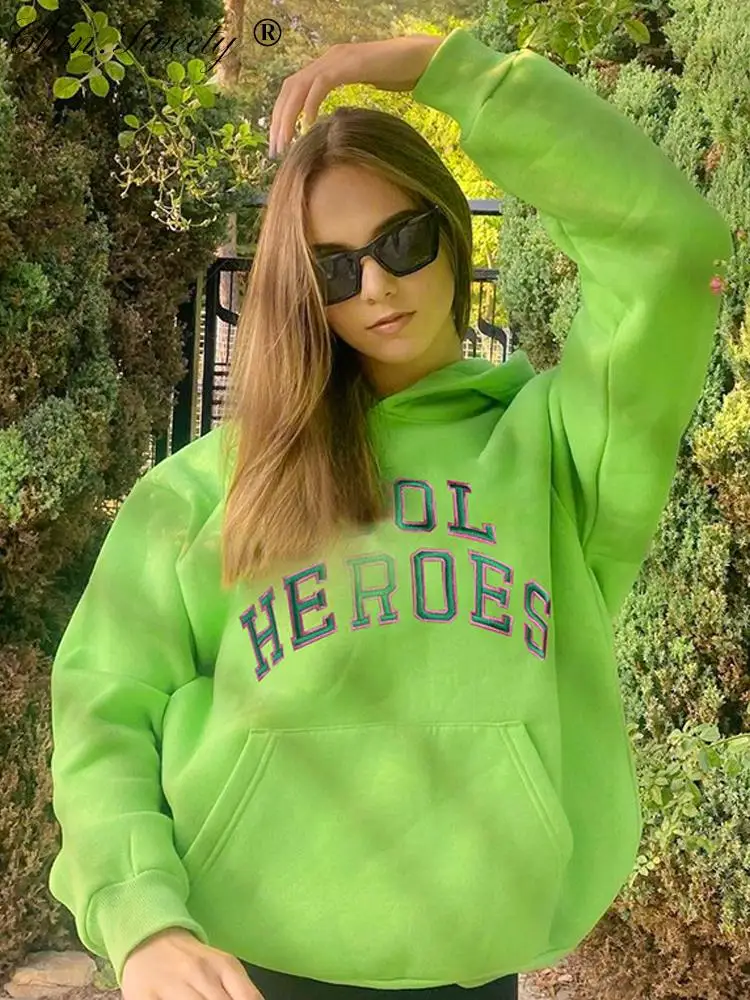 

Letter Embroidery Women Hooded Sweatshirts Loose Casual Street Drop-shoulder Sleeve Ladies Hoodies Pullover 2022 Autumn Warm Top