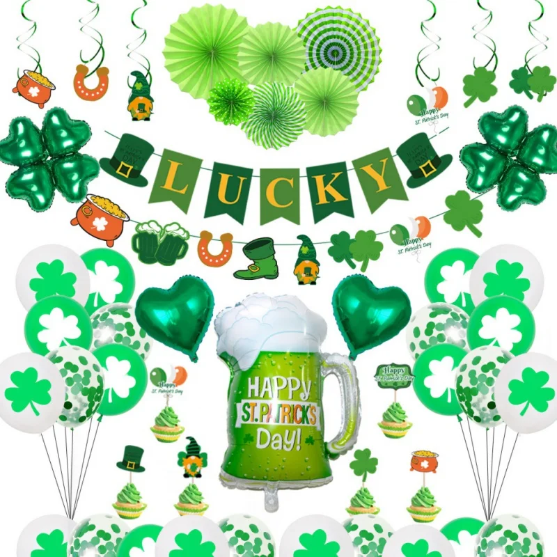 

New Style St. Patrick 's Day Decorations Lucky Irish Shamrock Latx Balloons cake topper Party banner Irish Festival Decor