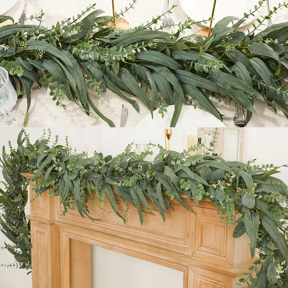 PARTY JOY 2.7M Artificial Eucalypt Garland Greenery Fake Vine Hanging Plants for Wedding Home Office Party Garden Decoration