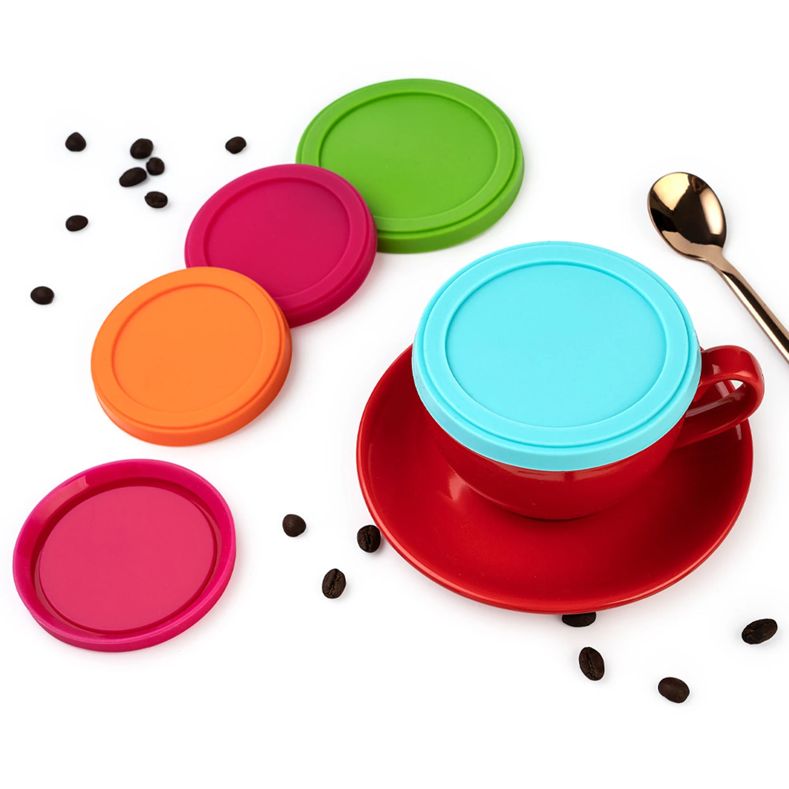 

4Pcs Food Grade Silicone Cup Dust Lids Two Sizes Round Replacement Lids for Mugs Yogurt Jars Tea Coffee Cups Reusable Tools