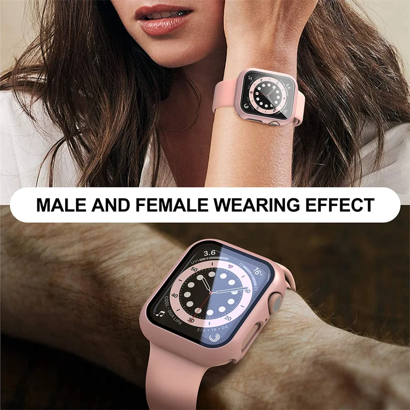 Tempered Glass+cover For Apple Watch 8 Case 41mm 45mm 42mm 38mm PC bumper Screen Protector iWatch series 7 6 5 4 3 se 40mm 44mm