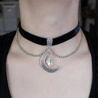 2022 new hot selling simple natural wind hollow moon color crystal moon necklace pendant accessories necklace