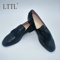 brand fashion black real leather men casual shoes summer tassel loafers slip on mens flats dress shoes wedding office man shoes
