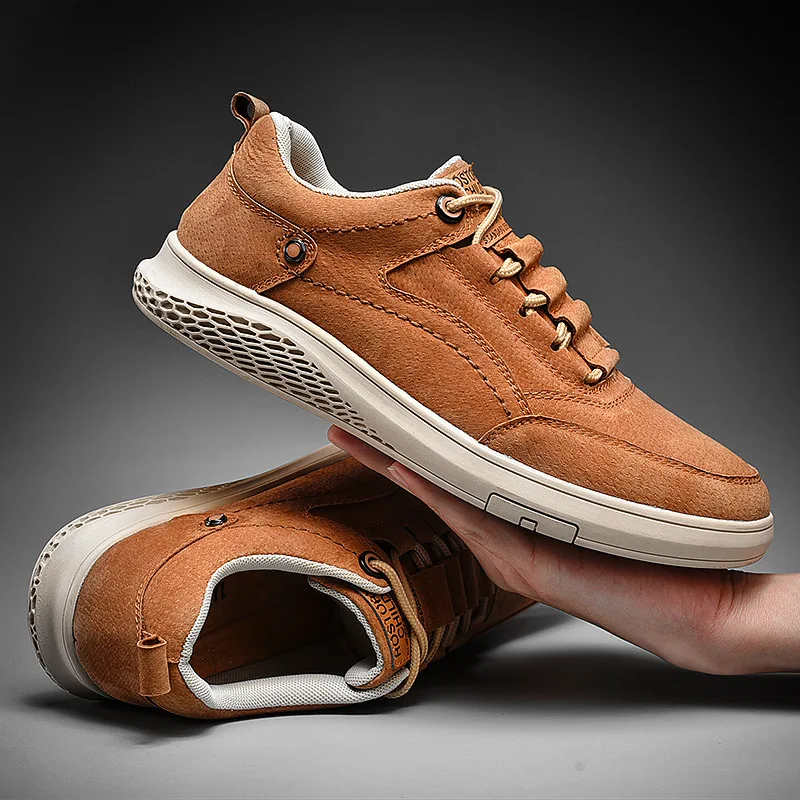 

Pig Skin Leather Mens Casual Shoes Slip Resistent Rubber Luxury Man Leisure Leather Shoes For Male Canvas shoe 896